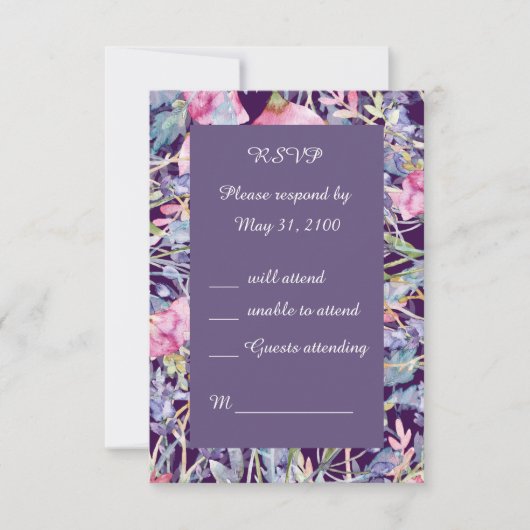 romantische kleurrijke wilde bloem groen bruiloft RSVP kaartje (Voorkant)