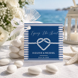Romantische Knoop Nautilus Marineblauw Strepen Bru Bedankjes Labels