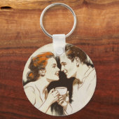 Romantische koffie date koppels delen zoete blik sleutelhanger (Achterkant)