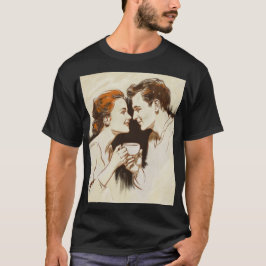 Romantische koffie date koppels delen zoete blik t-shirt