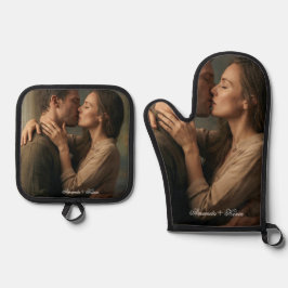Romantische Koppel Foto Ovenwant & Pannenlap Set