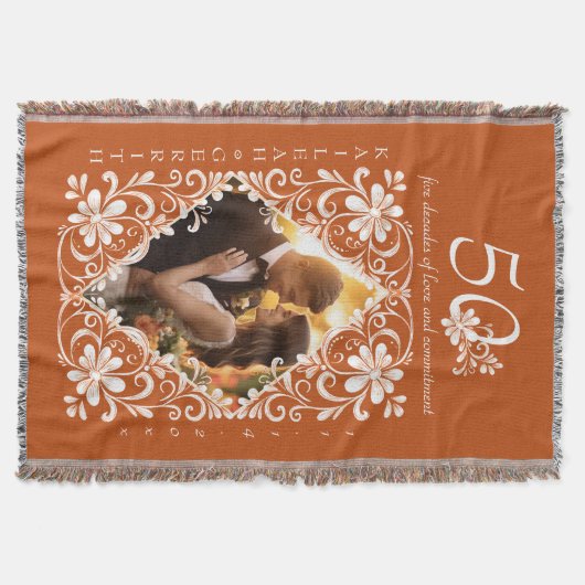 Romantische koppels foto verbrand Sinaasappel 50 J Deken (Voorkant)