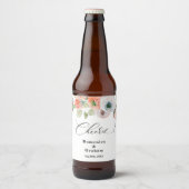 Romantische koraal bloemenbruiloft bier etiket (Voorkant)