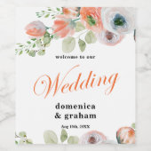 Romantische koraal bloemenbruiloft wijn etiket (Enkel label)