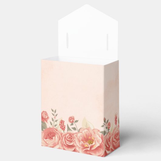 Romantische Koraal Bloemige Rozen Perzik Tuin Brui Bedankdoosjes (Geopend)