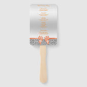 Romantische koraal boog, zilveren glitter bruiloft handwaaier (Achterkant)