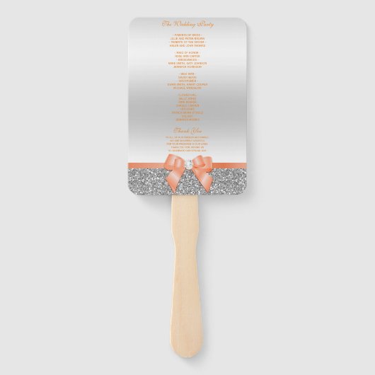 Romantische koraal boog, zilveren glitter bruiloft handwaaier (Achterkant)