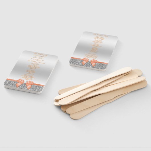 Romantische koraal boog, zilveren glitter bruiloft handwaaier (Niet-gemonteerd)