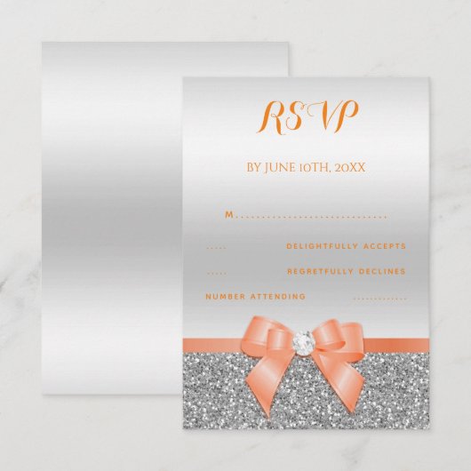 Romantische koraal boog & zilveren glitter RSVP (Voorkant / Achterkant)