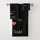 Romantische koraal en zwart Glitter Heart Bad Handdoek (Insitu)