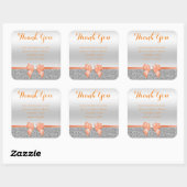 Romantische koraal lint & zilveren glitter dank je vierkante sticker (Vel)