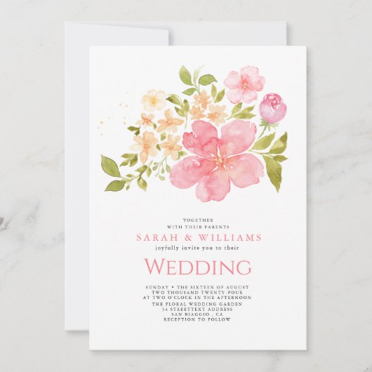 Romantische koraal perzik bloemen bloemenboho brui kaart (Voorkant)