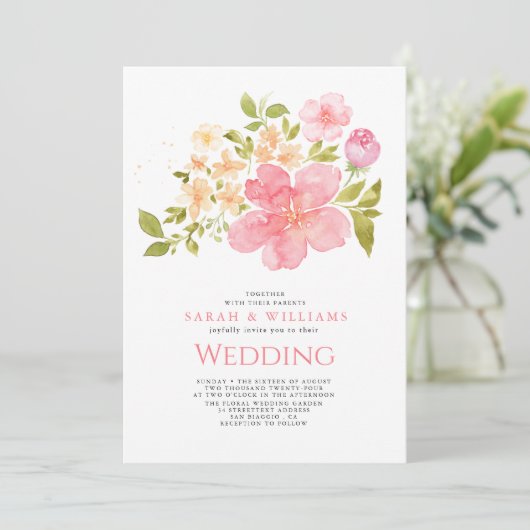 Romantische koraal perzik bloemen bloemenboho brui kaart (Staand voorkant)