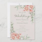 Romantische koraal perzik crème en salie groene bl kaart (Voorkant)