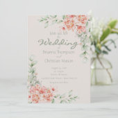 Romantische koraal perzik crème en salie groene bl kaart (Staand voorkant)