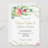 Romantische koraal rode blush rozen krans bruiloft kaart (Voorkant)