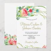 Romantische koraal rode blush rozen krans bruiloft kaart (Voorkant / Achterkant)