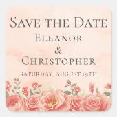 Romantische Koraal Rozen Perzik Bloemige Bewaar de Vierkante Sticker (Voorkant)