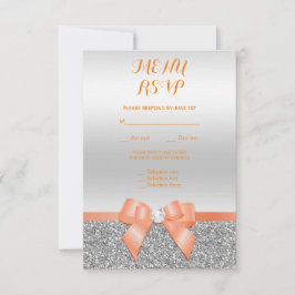 Romantische koraalboog & Zilveren Glitter RSVP Kaartje