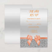 Romantische koraalboog & zilveren glitters VP RSVP Kaartje (Voorkant / Achterkant)