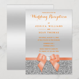 Romantische Koraalrode Boog, Zilveren Glitter Ontv Kaart