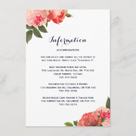 Romantische koraalrode pioen detailkaarten informatiekaartje