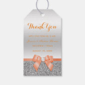 Romantische koraalrode strik & zilveren glitters B Cadeaulabel (Voorkant)