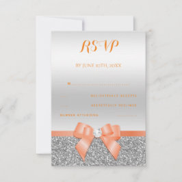 Romantische Koraalrode Strik & Zilveren Glitters R RSVP Kaartje