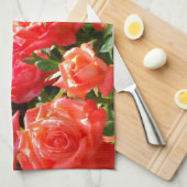 Romantische koraalRozen Theedoek (Quarter Fold)