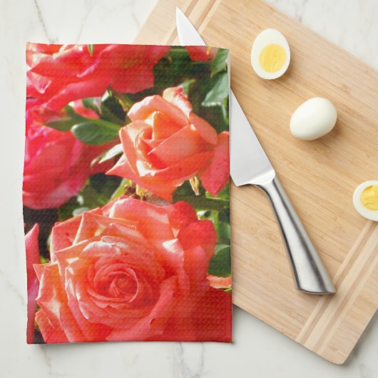 Romantische koraalRozen Theedoek (Quarter Fold)