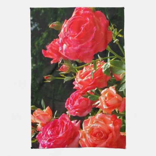 Romantische koraalRozen Theedoek (Verticaal)