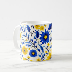 Romantische Korenbloem Blauw en Geel Bloemen Koffiemok