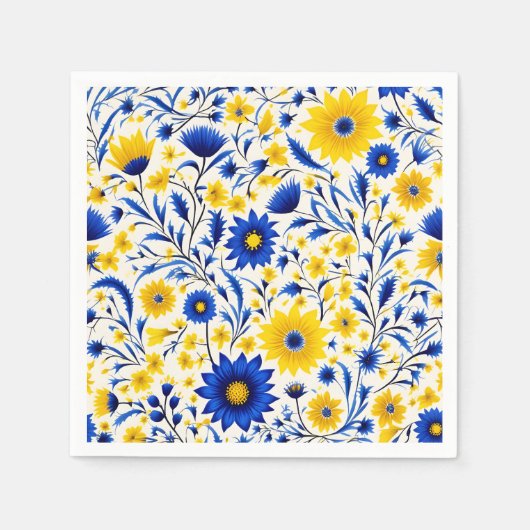 Romantische Korenbloem Blauw en Geel Bloemen Servet (Voorkant)