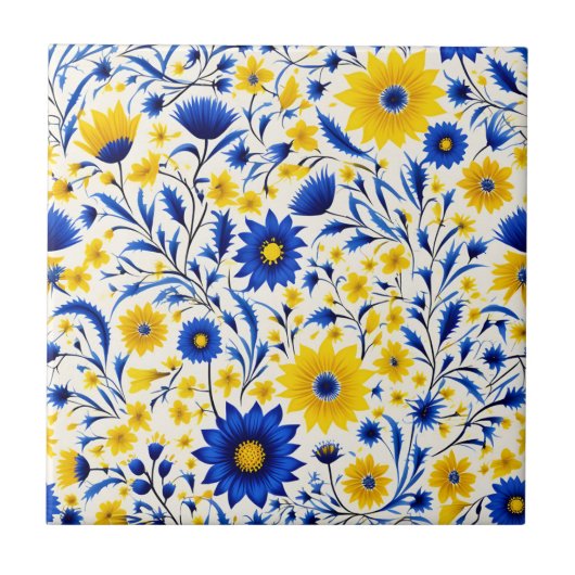 Romantische Korenbloem Blauw en Geel Bloemen Tegeltje (Voorkant)