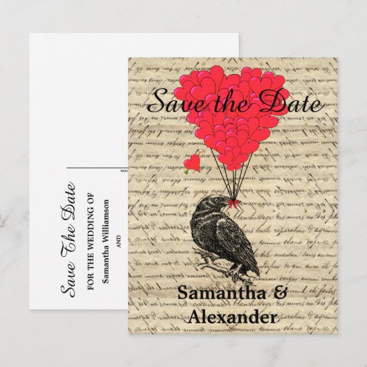 Romantische  kraai save the date aankondigingskaart (Voorkant / Achterkant)