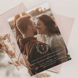 Romantische krans monogram foto bruiloft kaart