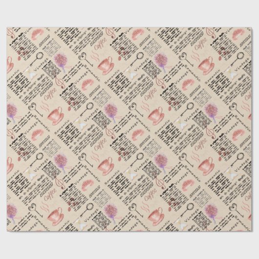 Romantische  krant cadeaupapier (Vlak)