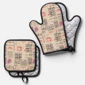 Romantische  krant ovenwant & pannenlap set (Voorkant / Achterkant)