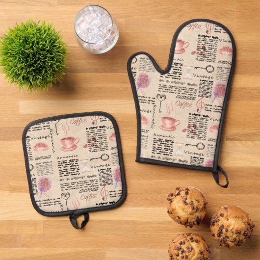 Romantische  krant ovenwant & pannenlap set (Top down)