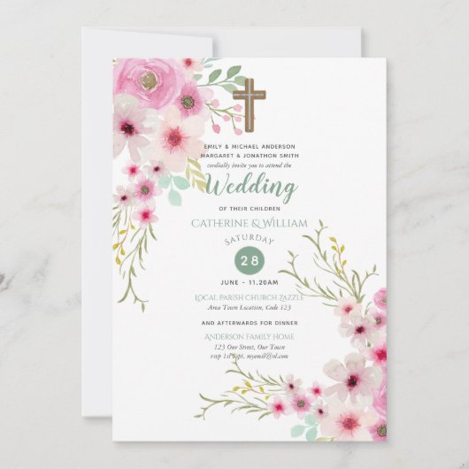 Romantische kruis-HUWELIJK Uitnodigingen Bloemrijk (Voorkant)