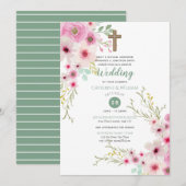 Romantische kruis-HUWELIJK Uitnodigingen Bloemrijk (Voorkant / Achterkant)
