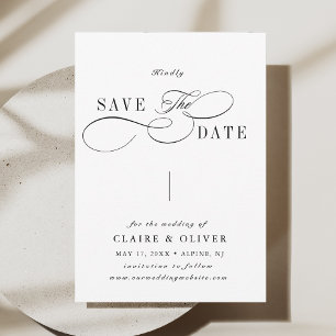 Romantische Krullerige Kalligrafie Zwart & Wit Save The Date