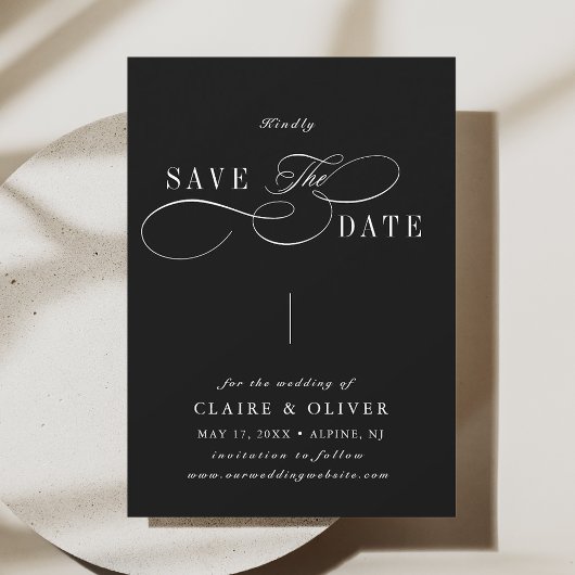 Romantische Krullerige Kalligrafie Zwart & Wit Save The Date