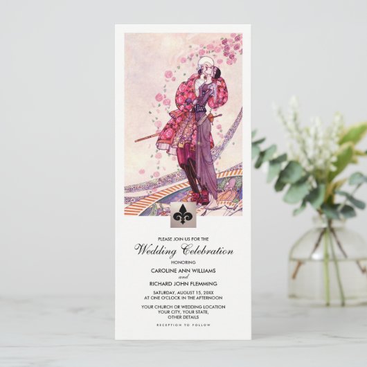 Romantische  kunst bruiloft kaart (Staand voorkant)