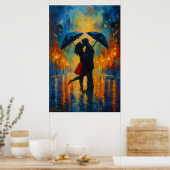 Romantische kus in de regen poster (Keuken)