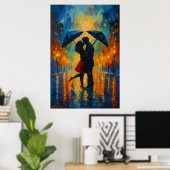 Romantische kus in de regen poster (Thuiskantoor)