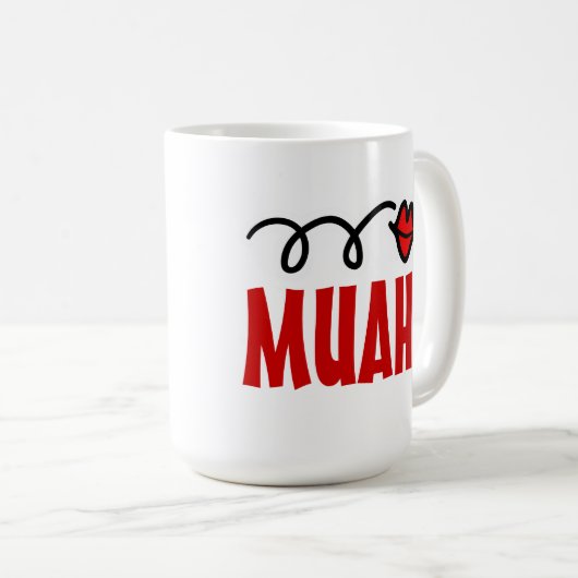 Romantische kus mok met rode lippen | Muah! (Voorkant rechts)