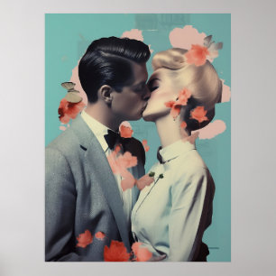 Romantische kus, Print, Decor, Collage, Kunst Poster