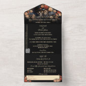 Romantische kussen skeletten gotische bruiloft all in one uitnodiging (Binnen)