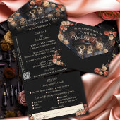 Romantische kussen skeletten gotische bruiloft all in one uitnodiging